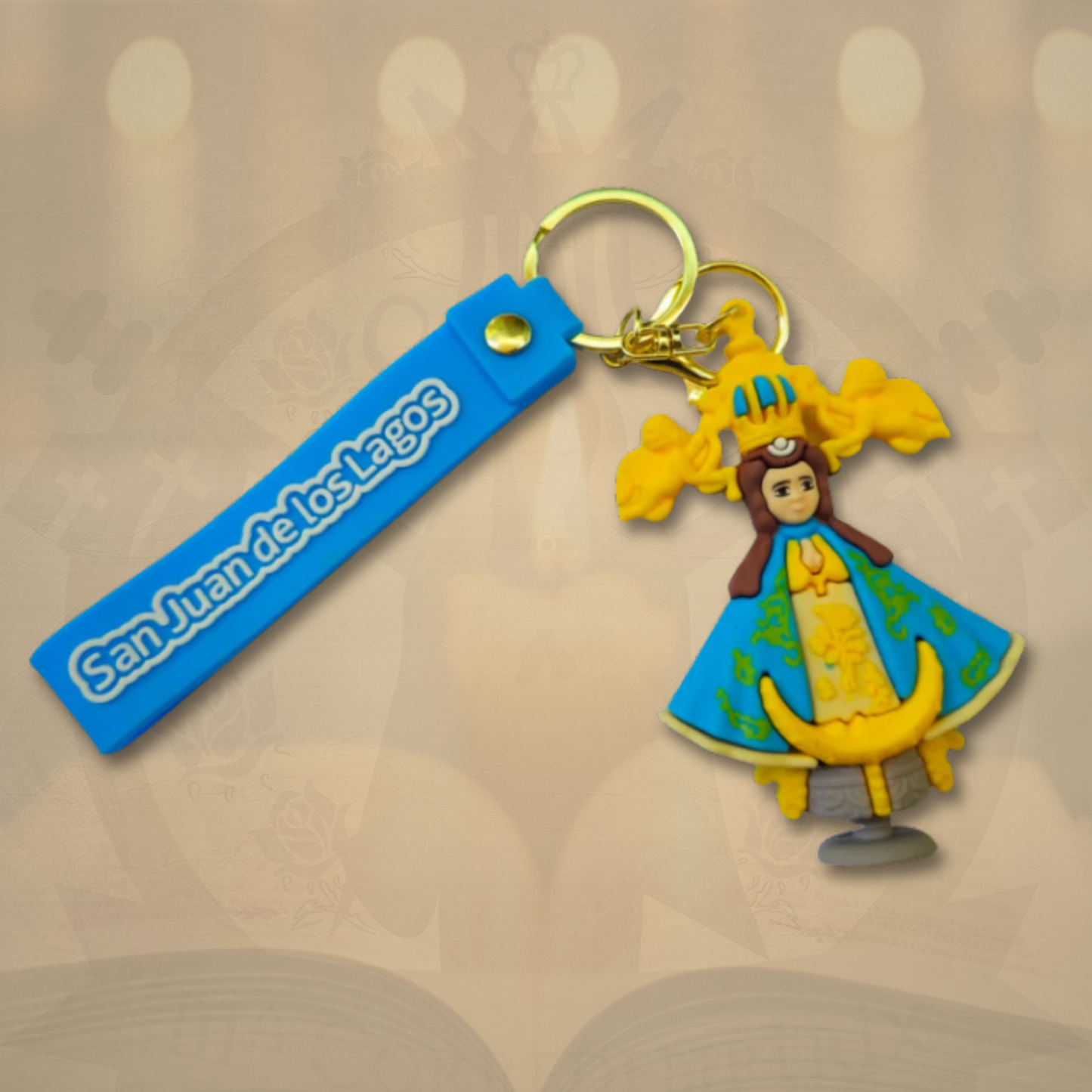 Llavero Virgen de San Juan de los Lagos Azul – Recuerdo Religioso Católico