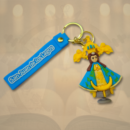Llavero Virgen de San Juan de los Lagos Azul – Recuerdo Religioso Católico