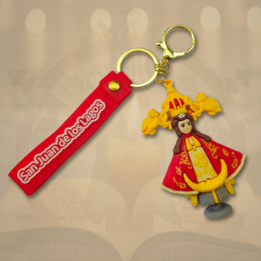 Llavero Virgen de San Juan de los Lagos Naranja – Recuerdo Religioso Católico