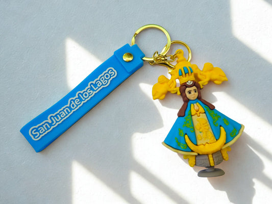 Llavero Virgen de San Juan de los Lagos Azul – Recuerdo Religioso Católico