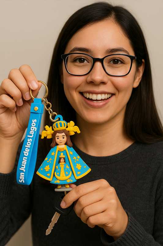 Llavero Virgen de San Juan de los Lagos Azul – Recuerdo Religioso Católico