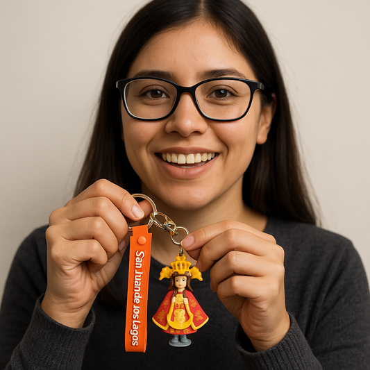 Llavero Virgen de San Juan de los Lagos Naranja – Recuerdo Religioso Católico